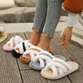 Fashion Fluffy Cross Strap House Slippers for Women Autumn Winter Warm Furry Slides Shoes Woman Indoor Comfort Flat Fur Slippers