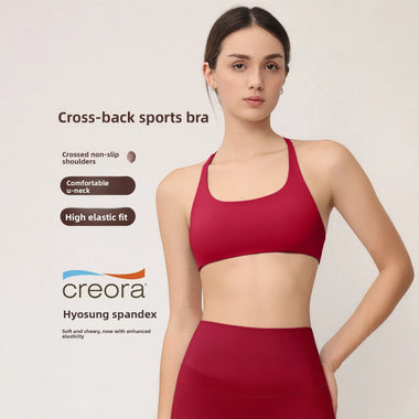 Ladies Cross Back Sports Bra U-Neck Creora Fabric High Stretch Yoga Bra for Pilates Running Training