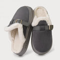 Winter Platform Plush Mules Slippers Women Fashion Belt Buckle Thick Plush Warm Home Fluffy Slides Outdoor Non Slip Cotton Shoes