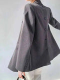 LANMREM] Tide Designer Back Button Blazer For Women Gray Notched Long Sleeve Fashion Female Coat 2025 Spring New Clothing