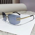 NEW Classic Sun Glasses Female Funky Metal Luxury Rimless Sunglasses Women BrandDesigner Rivets Rectangle Gradient Curved Shades