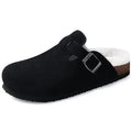 Crestar Women's Suede Clogs Lady Fashion Buckle Leather Mules Comfort Cork Footbed Potato Shoes with Arch Support Beach Sandal