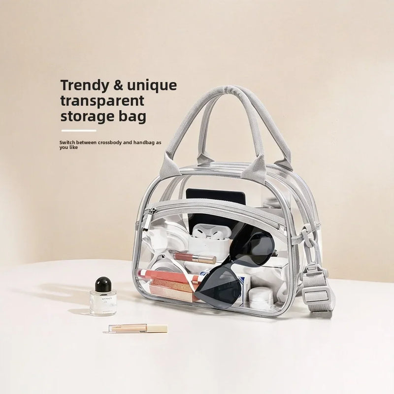 Clear Makeup Bag Transparent PVC Small Crossbody Bag Detachable Shoulder Strap Zipper Organizer for Stadium Concert Travel Women