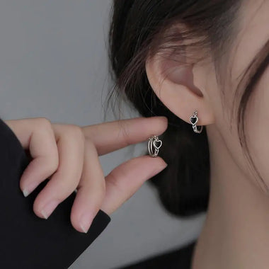 925 Sterling Silver Black Heart hoop Earrings Temperament Simple Inlaid for Women Wedding Jewelry Accessories