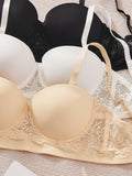 3PCS Women Strapless Lace Bra Detachable Shoulder Straps Underwire Push Up Sexy Non-Slip Bandeau Lingerie