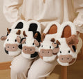 Women Slippers Cow for Winter Home Slippers for Couples Warm Plush Neutral Cartoon Cow Indoor Anti Slip Comfortable Cotton Slippers for Men and Women