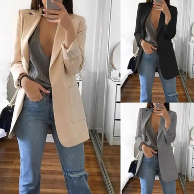 Blazer 2026 Nieuwe Stijl Fashion Hot Met Pocket Vintage Vrouwen Ol Lange Mouwen Slim Fit Casual Blazer Jas Lange Uitloper