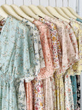Women Summer V Neck Floral Print Chiffon Maxi Dress Short Sleeve High Waist A Line Long Dress Elegant Casual Party Vestidos