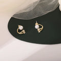 Korean Unique Pearl Crystal Back Double Sided Stud Earrings for Women Jackets Curved Piercing Ear Jewelry Pendientes Gift