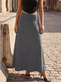 Daily Streetwear Ladies High‑waist A‑Line Maxi Skirt Solid Soft Knit Swing Long Skirt Elastic Wide Waistband Skirts
