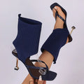 Summer Fashion Knitted Design Square Toe Casual Women's Cool Boots 2026 New Solid Color Clip Toe High Heel Outdoor Women Boots