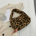 Fashion Leopard Print Shoulder Bag Solid Color Zipper Underarm Handbag Soft Faux Fur Casual Tote Bag Casual Wear