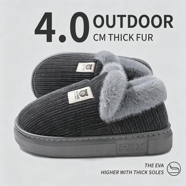 Winter Thicken Warm Slippers Men Women Corduroy Plush House Shoes Anti-slip Soft Sole Couple Indoor Cotton Furry Footwear Casual