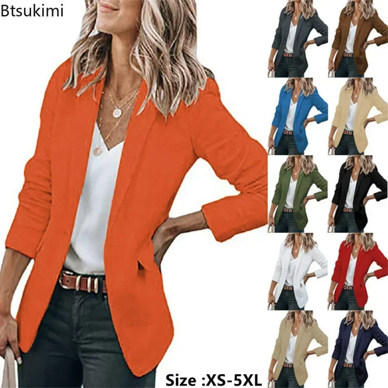 2026 Women's Long Sleeve Blazer Jacket Oversized Ladies Workwear Blazer Suits Slim Fit Single-breasted Cardigan Blazer Coats 5XL