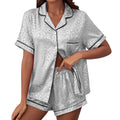 2025 New Pajama Set Women's Leopard Silky Satin Pajamas Short Sleeve Button Shirt Top with Shorts Sleepwear PJ Set Underwear 3XL