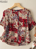 ZANZEA Summer Bohemian Tops Tunic Vintage Women Short Sleeve Blouse Casual Floral Printed Work Shirt Retro Party Blusas Oversize