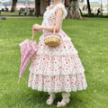 Pastoral apple floral Lolita JSK sleeveless big bow multi-layer lace long princess dress  maxi dresses for women