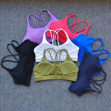 Sexy Solid Color Cross Back Women Fitness Sports Bra Top Gym Yoga Underwear Athletic Soft With Chest Pad High Impact Shockproof