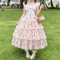 Pastoral apple floral Lolita JSK sleeveless big bow multi-layer lace long princess dress  maxi dresses for women