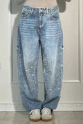 Casual High Waist Jeans Straight Leg Elegant Commuter with Lightweight Rhinestone Embellishment Full Length Spring Women Jeans