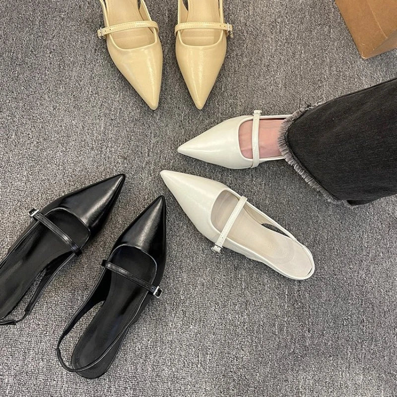 Fashion Pointed Sandals for Women Summer Versatile Dress Flat Bottomed Footwear Korean Style Lightweight Mary Jane Single Shoes