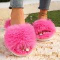 Women's Faux Fur Fluffy Slippers Autumn Winter Home Floor Shoes Soft EVA Sole Light Weight Fashion Slides