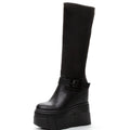 2025 9cm High Wedges Heeled Ankle Boots Women Fashion Long Knee-high Boots Female Wedding Party Sexy Black Warm Shoes Winter