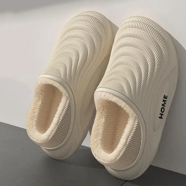 Waterproof Soft Sole EVA Slippers for Women Winter Warm Short Plush House Slippers Couple Lightweight Anti Slip Slides Outdoor