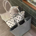 Polka Dot Canvas Tote Bag For Women Large Capacity Striped Plaid Shoulder Style