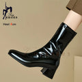Ankle Boots Boots Woman Hot Sale New Ankle Boots For Woman 4CM Chunk Heel Square Toe Side Zip Casual Short Boots Nightclub Fashion Versatile Lady Shoes