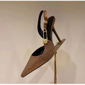 Women High Heels Stiletto Luxury Rhinestones Sequined Buckle Women Pumps Elegant Pointed Toe Slingbacks Stiletto High Heels Spring Summer Fashion Shoes