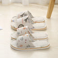 Four Season Linen Home Slippers Women Autumn Indoor Casual Floral Slides Couples House Non-slip Sandals Adults Cartoon Cat Shoes