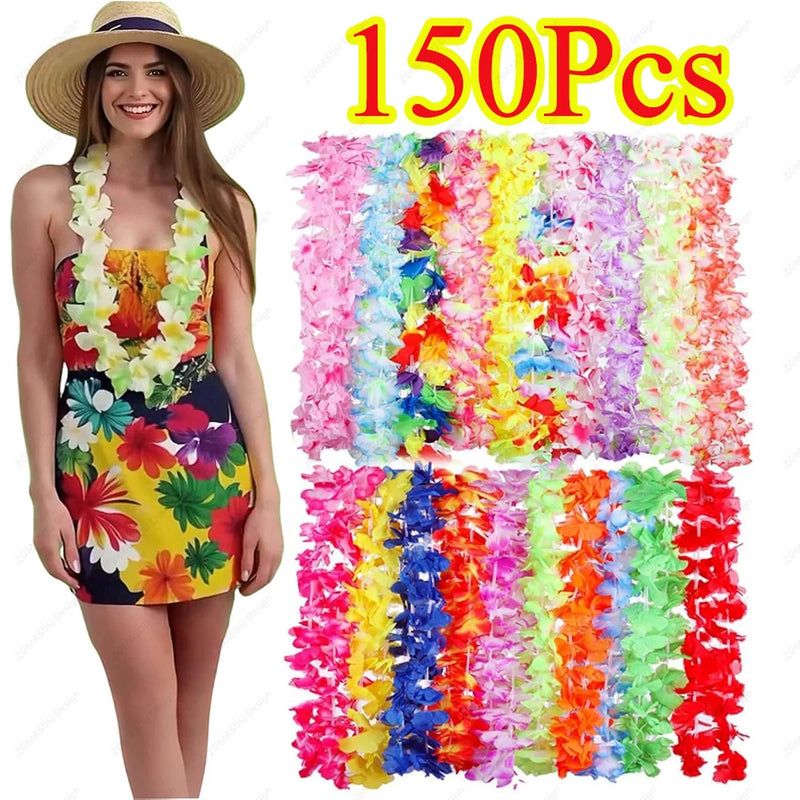 Party Hawaiian Garland 1-150Pcs Hawaiian Leis Bulk Hawaiian Flower Wreath Necklace Artificial Garland for Luau Party Birthday Decorations Supplies