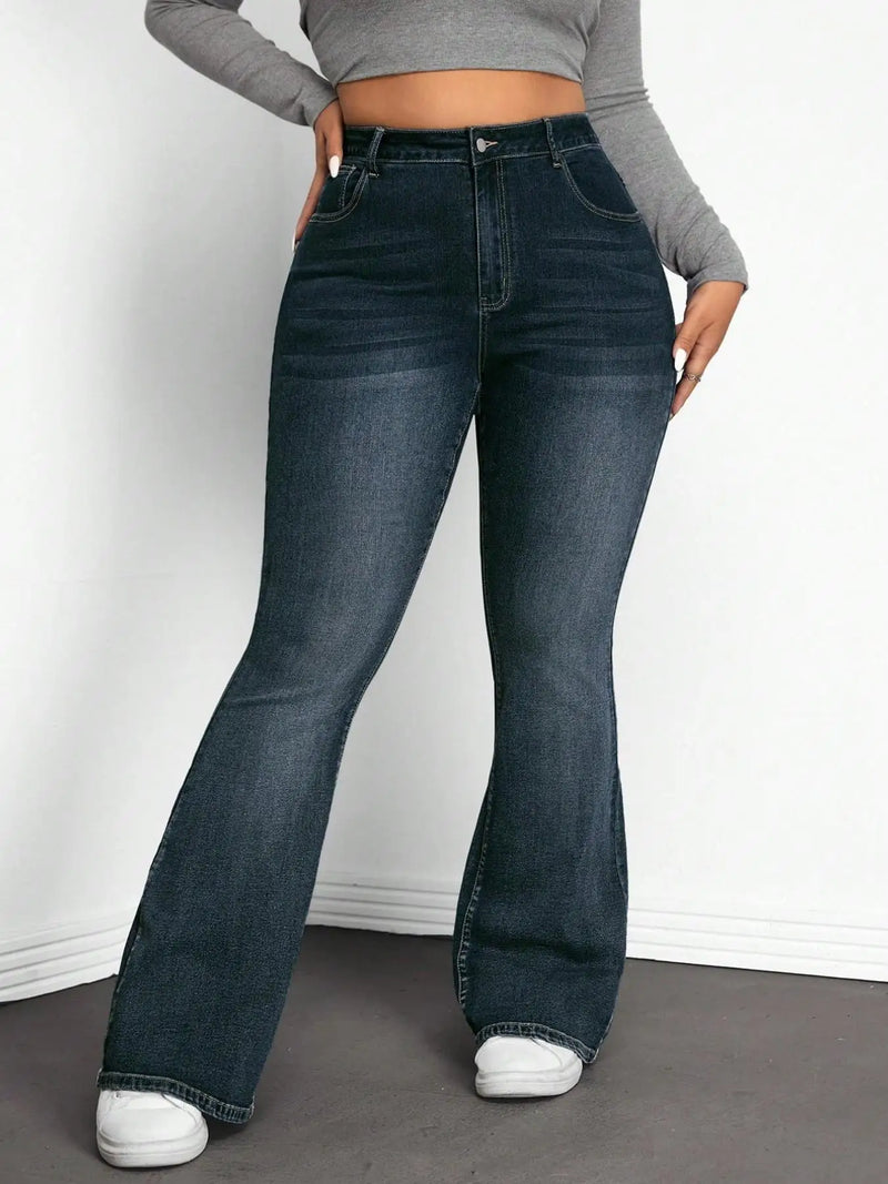 Plus Size High Waist Flare Jeans, Vintage Wash Slimming Bell Bottoms, Comfortable Denim Jeans for Women, Stylish Casual Wear