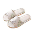 Women Floral Linen Slippers Flat Indoor Home Sandals Anti Slip Comfortable Casual Flax Slides Cute Rose Print House Shoes