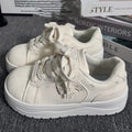 10 Styles Women's Kawaii Ribbon Thick Heel Breathable White Sneakers Casual Running Shell Shoes Chunky Y2K Dad Style for Spring