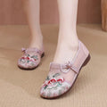 Women Traditional Chinese Knot Embroidered Flat Loafers Soft Non Slip Canvas Walking Shoes For Summer Daily Wear