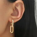 Gold Color Dangle Earrings with Shiny Zircon Decor Elegant Minimalist Double Loop Design Hoop Earrings Jewelry Gift for Women