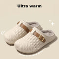 Women's Winter Knitted Mule Slippers Fleece Lined Warm Clogs with Adjustable Buckle Soft Thick Sole Indoor Outdoor House Shoes