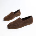 Women's V-Cut Suede Loafers, Round-Toe Pu Flat Slip-On Shoes, Retro Versatile Casual Women's Shoes for Commuting