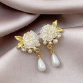 2026 New White Acrylic Flower Dangle Earrings for Women White Pearl Water Drop Pendants Hanging Earrings Bohemian Ear Jewelry
