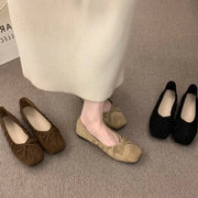 Square Toe Ballet Flats Women Soft Sole Casual Shoes Elegant Bow Shallow Slip-On Work Daily Vintage Ladies Footwear