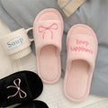 XIXITIAO Women's Home Slippers New Bow Embroidery Comfort Plush Casual Indoor Anti Slip Open-toe Floor Shoes, Ladies Flat Shoes