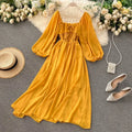 Chic Elegant Square Collar Maxi Dress Women Solid Chiffon Puff Sleeve Dresses 2026 Beach Party Robe Vintage Ruffle Vestidos Y2k