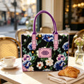 Women Felt Tote Bag，Makeup bag Floral Print Large Capacity Handbag Vintage Flower Pattern Shopping Bag