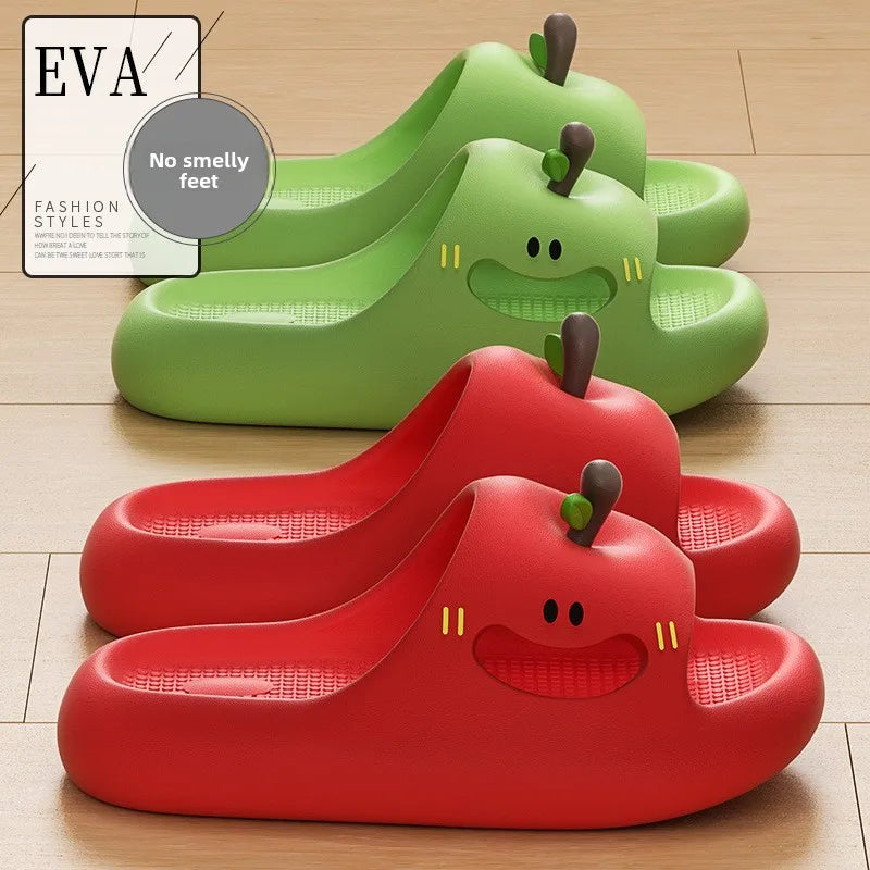 Cartoon Apple Thick Bottom Indoor Slippers Women Summer Soft Cloud EVA Home Slippers Woman's Cute Candy Color House Slides 2026