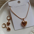 Minimalist Puffy Heart Jewelry Set, Rose Gold Snake Chain Necklace & Heart Drop Earrings, Elegant Daily Wear Jewelry