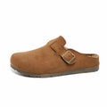 Women's Buckle Mule Slippers Faux Suede Closed Toe Clogs Korean Style Slip‑on Backless Loafers Retro Casual Outdoor Shoes