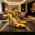 Black and White Polka Dot Pointed High Heels, Women's Patent Leather Fine Order Shoes, sexy French Style Commuting Women's Shoes