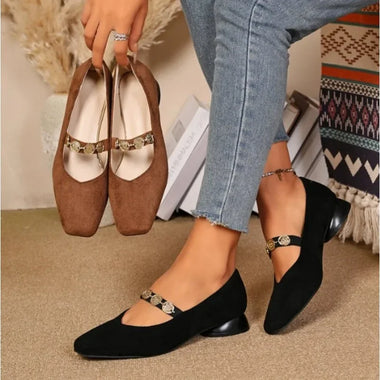Women Shoes Suede Square Toe Low Heel Ladies Casual Daily Dress Pumps Slip On Footwear